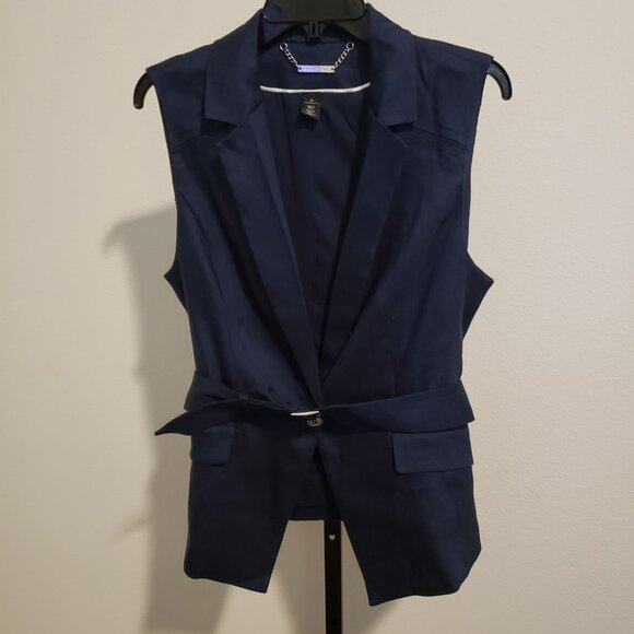 (EUC) White House Black Market Linen-Blend Dobby Vest (Size 10) - Picture 6 of 10